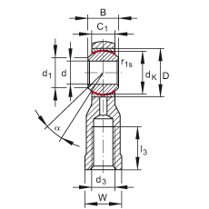 杆端轴承 GIKSL18-PS, 根据 DIN ISO 12 240-4 标准，特种钢材料，带左旋内螺纹，免维护