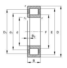 圆柱滚子轴承 NUP2208-E-TVP2, 根据 DIN 5412-1 标准的主要尺寸, 定位轴承, 可分离, 带保持架