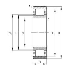 圆柱滚子轴承 N330-E-M1, 根据 DIN 5412-1 标准的主要尺寸, 非定位轴承, 可分离, 带保持架