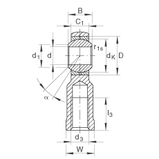 杆端轴承 GIKR20-PB, 根据 DIN ISO 12 240-4 标准，带右旋内螺纹，需维护