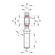 杆端轴承 GAR80-UK-2RS, 根据 DIN ISO 12 240-4 标准，带右旋外螺纹，免维护，两侧唇密封