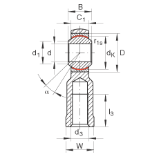 杆端轴承 GIKL20-PW, 根据 DIN ISO 12 240-4 标准，带左旋内螺纹，需维护