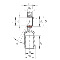 杆端轴承 GIL80-UK-2RS, 根据 DIN ISO 12 240-4 标准，带左旋内螺纹，免维护，两侧唇密封