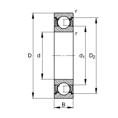 深沟球轴承 61816-2Z-Y, 根据 DIN 625-1 标准的主要尺寸, 两侧间隙密封