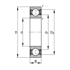 深沟球轴承 609-2RSR, 根据 DIN 625-1 标准的主要尺寸, 两侧唇密封
