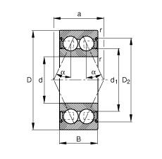 角接触球轴承 3811-B-2Z-TVH, 双列，双侧间隙密封，接触角 α = 25°