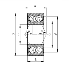 角接触球轴承 3800-B-2RSR-TVH, 双列，双侧唇密封，接触角 α = 25°