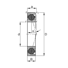 主轴轴承 HCB71910-C-T-P4S, 调节，成对或单元安装，接触角 α = 15°，陶瓷球，限制公差