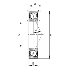主轴轴承 B71907-E-2RSD-T-P4S, 调节，成对安装，接触角 α = 25°，两侧唇密封，非接触，限制公差