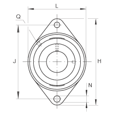 轴承座单元 PCJT1-3/8, 对角法兰轴承座单元，铸铁，根据 ABMA 15 - 1991, ABMA 14 - 1991, ISO3228 带有偏心紧定环，P型密封，英制