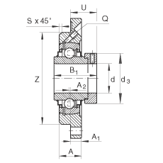 轴承座单元 RME70, 带四个螺栓孔的法兰的轴承座单元，定心凸出物，铸铁，偏心锁圈，R 型密封