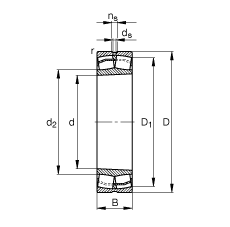 调心滚子轴承 22322-E1-K-T41A, 根据 DIN 635-2 标准的主要尺寸, 锥孔，锥度 1:12