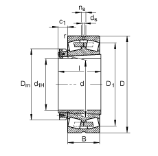 调心滚子轴承 23056-B-K-MB + H3056, 根据 DIN 635-2 标准的主要尺寸, 带锥孔和紧定套