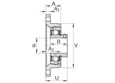 轴承座单元 PCJTY1-7/16, 对角法兰轴承座单元，铸铁，根据 ABMA 15 - 1991, ABMA 14 - 1991, ISO3228 内圈带有平头螺栓，P型密封，英制